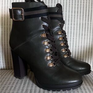 EUC Women’s JustFab Ribonea Heeled Boot, Olive Green, 9